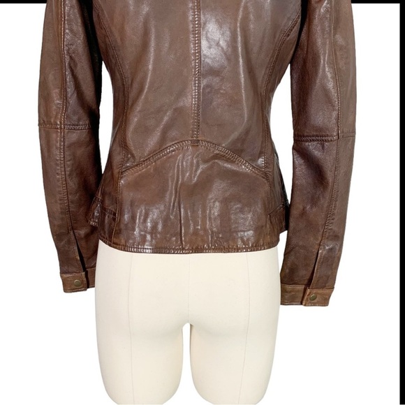 Burns 1876 Leather Embossed Zip Up Jacket Brown Size Small - Picture 8 of 11